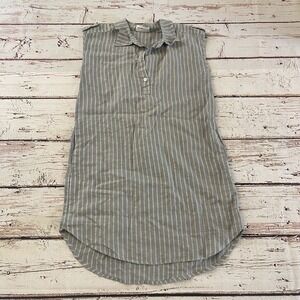 Allen Allen Women's Gray Striped Linen Blend V-neck Tunic Top Size XS‎ Summer